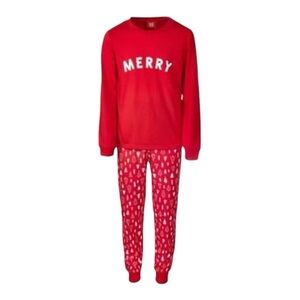 FAMILY PJS Red Merry Printed Long Sleeve Cuffed Holiday Pajamas NWT